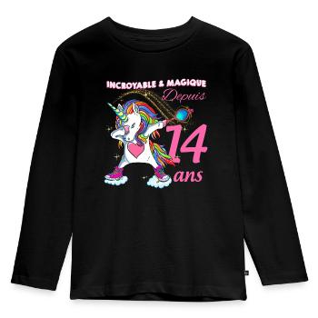 Incroyable et Magique Depuis 14 ans Licorne - T-shirt manches longues Premium Enfant - noir - Devant - AI Model Kid Male (0cm)