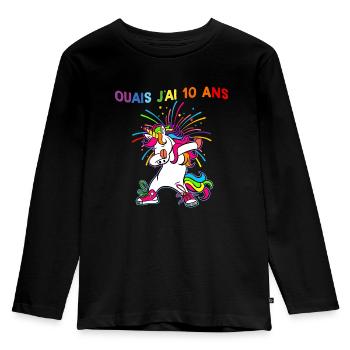Ouais J'ai 10 Ans Humour Licorne - T-shirt manches longues Premium Enfant - noir - Devant - AI Model Kid Male (0cm)