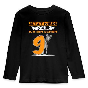 geburtstag 9 jahre wilde safari zebra 9. birthday - Kinder Premium Bio Langarmshirt - Schwarz - Vorne - AI Model Kid Male (0cm)