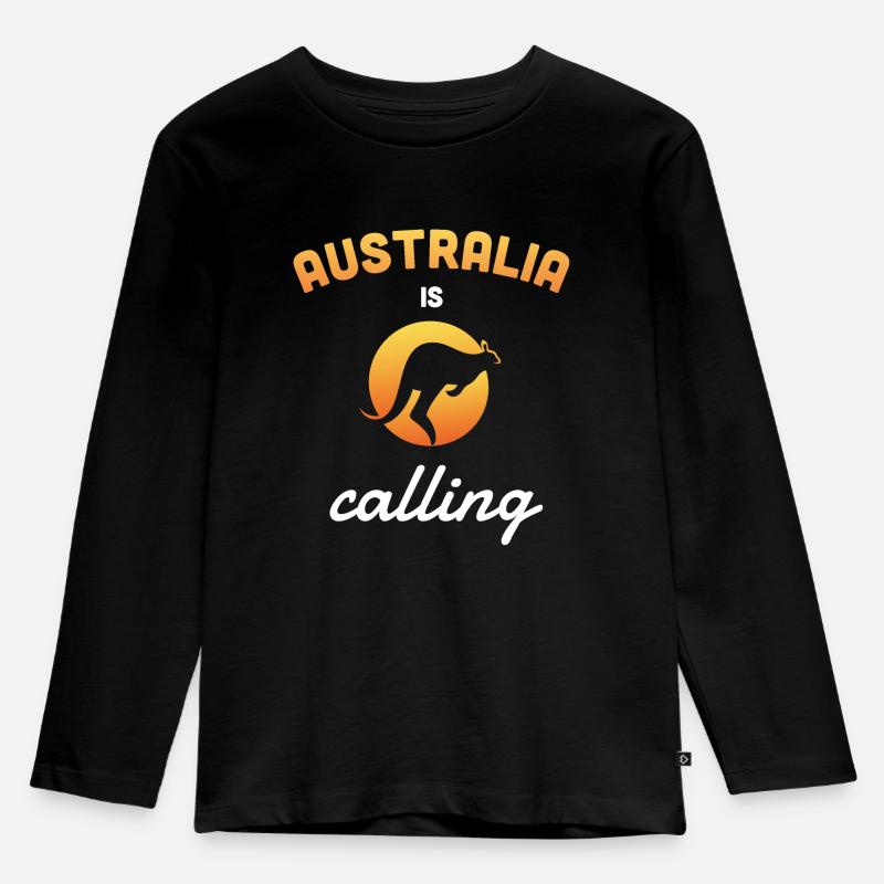 australia is calling kangaroo - Kinder Premium Bio Langarmshirt - Schwarz