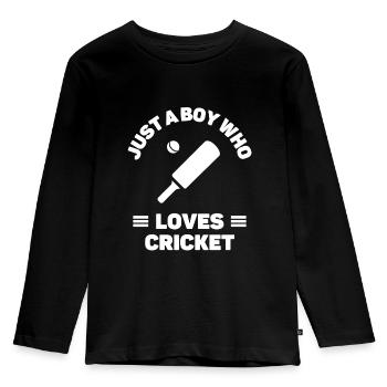 Nur ein Junge, der Cricket liebt - Kinder Premium Bio Langarmshirt - Schwarz - Vorne - AI Model Kid Male (0cm)