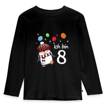 Ich bin 8 Pinguin Geburstag Design - Kinder Premium Bio Langarmshirt - Schwarz - Vorne - AI Model Kid Male (0cm)