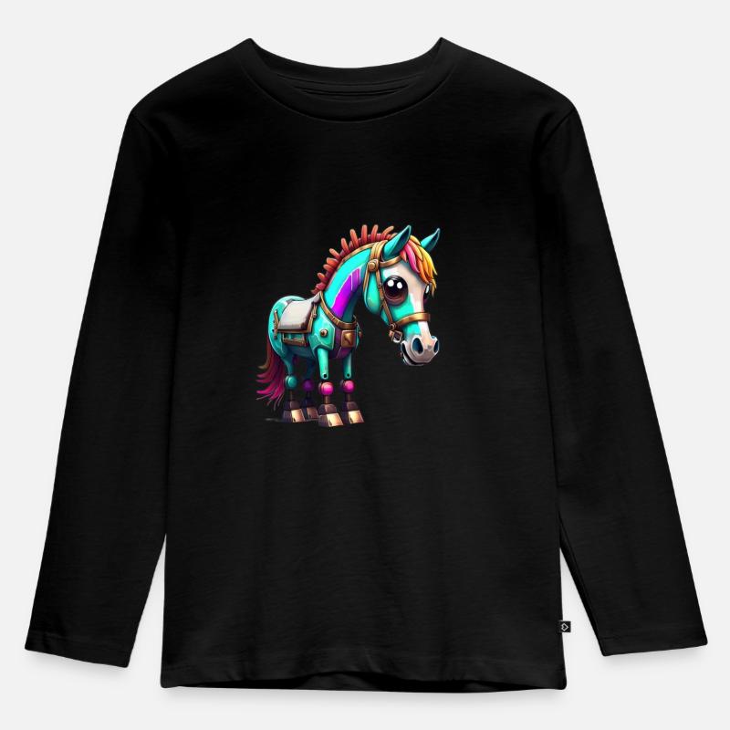 Roboter Pferd - Kinder Premium Bio Langarmshirt - Schwarz