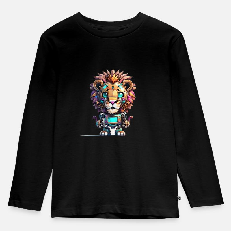 Roboter Löwe - Kinder Premium Bio Langarmshirt - Schwarz