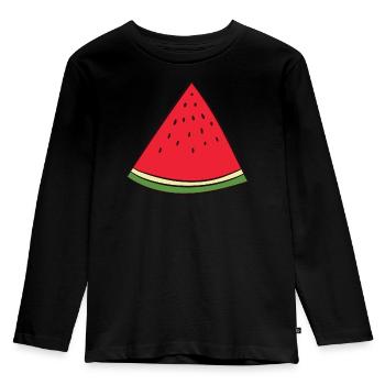 Wassermelone - Scheibe, Stück, viertel, Dreieck - Kinder Premium Bio Langarmshirt - Schwarz - Vorne - AI Model Kid Male (0cm)