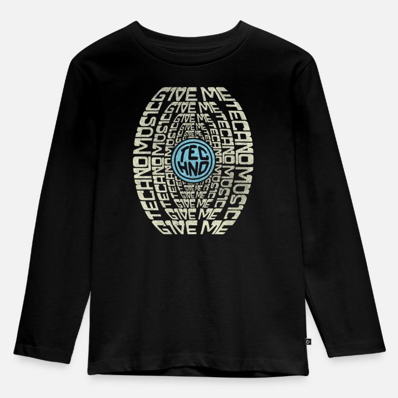 Text Grafik Techno Shirt | Gib mir Techno Musik - Kinder Premium Bio Langarmshirt - Schwarz