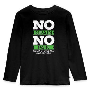 No Grain No Pain Celiac Disease Awareness Month - Kids' Premium Longsleeve Shirt - black - Front - AI Model Kid Male (0cm)