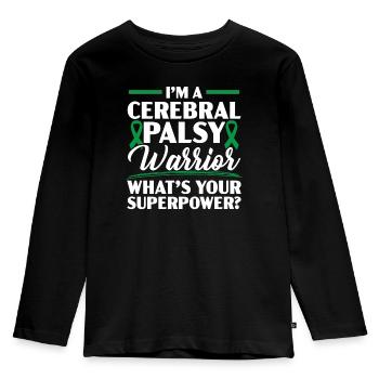 Cerebral Palsy Warrior What's Your Superpower - Kids' Premium Longsleeve Shirt - black - Front - AI Model Kid Male (0cm)