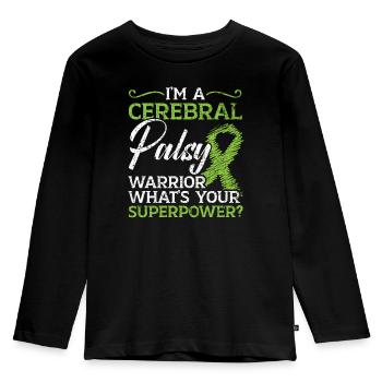 Cerebral Palsy Warrior What's Your Superpower - Kids' Premium Longsleeve Shirt - black - Front - AI Model Kid Male (0cm)