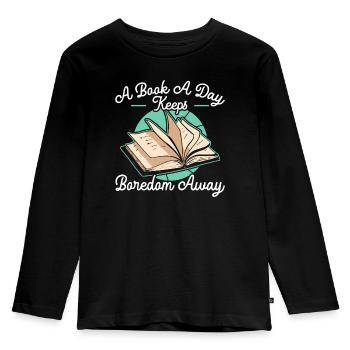 Ein Buch pro Tag hält Langeweile fern Bücherwurm-Lesen - Kinder Premium Bio Langarmshirt - Schwarz - Vorne - AI Model Kid Male (0cm)