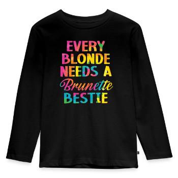 Every Blonde Needs A Brunette Bestie Blonde Hair - Kids' Premium Longsleeve Shirt - black - Front - AI Model Kid Male (0cm)