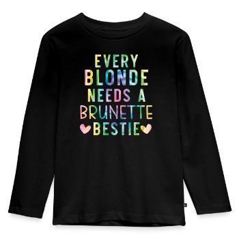 Every Blonde Needs A Brunette Bestie Blonde Hair - Kids' Premium Longsleeve Shirt - black - Front - AI Model Kid Male (0cm)