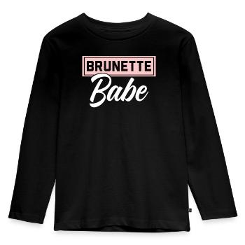 Brünette Babe Braune Haare Mode Blonde Haare - Kinder Premium Bio Langarmshirt - Schwarz - Vorne - AI Model Kid Male (0cm)