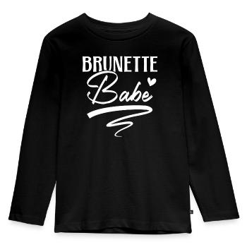Brünette Babe Braune Haare Mode Blonde Haare - Kinder Premium Bio Langarmshirt - Schwarz - Vorne - AI Model Kid Male (0cm)
