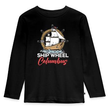 Ship Wheel Columbus Day Christopher Columbus - Kids' Premium Longsleeve Shirt - black - Front - AI Model Kid Male (0cm)