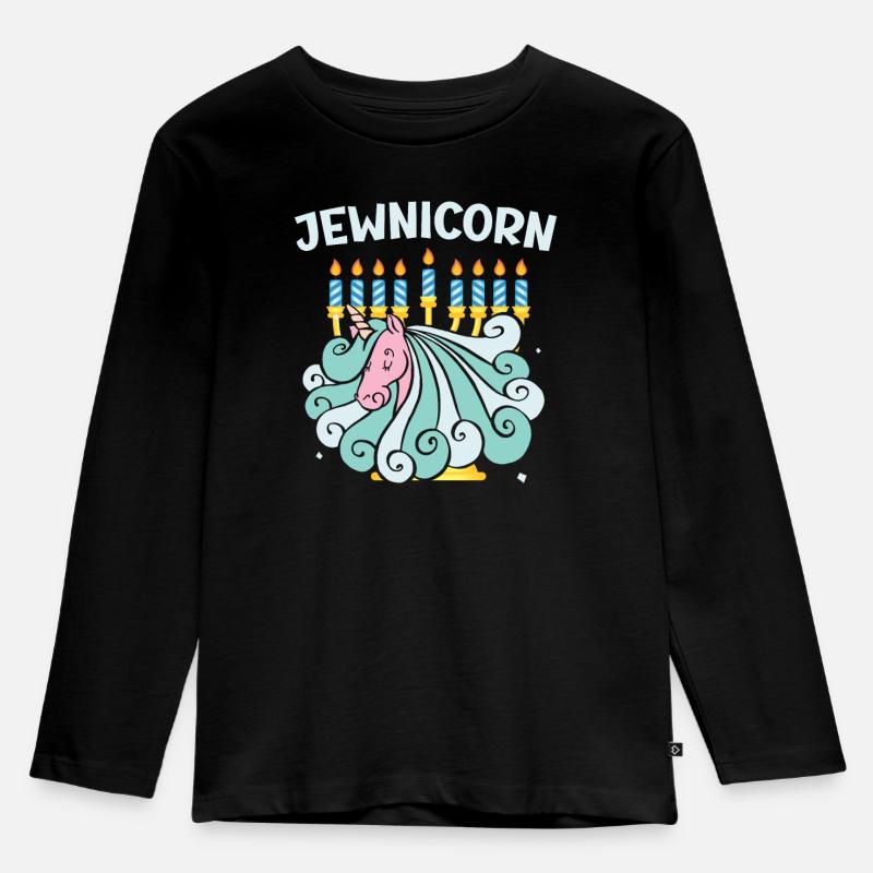 Judenbock Einhorn Rosch Haschana Jüdisches Neujahr - Kinder Premium Bio Langarmshirt - Schwarz