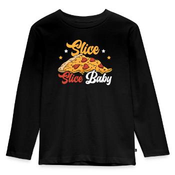 Slice Slice Baby Feinschmecker Pizzaiolo Pizza Liebhaber - Kinder Premium Bio Langarmshirt - Schwarz - Vorne - AI Model Kid Male (0cm)