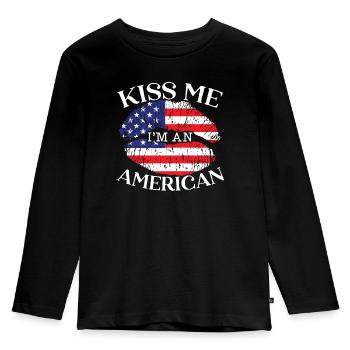 Kiss Me I'm An American USA Constitution Day - Kids' Premium Longsleeve Shirt - black - Front - AI Model Kid Male (0cm)