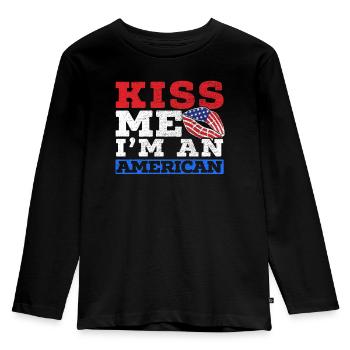 Kiss Me I'm An American USA Constitution Day - Kids' Premium Longsleeve Shirt - black - Front - AI Model Kid Male (0cm)