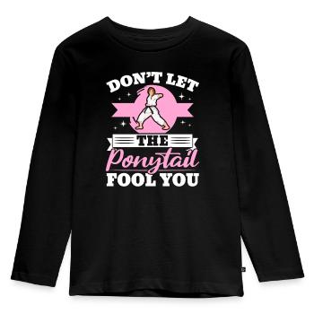 Ne laissez pas la queue de cheval vous tromper MMA Taekwondo Girl - T-shirt manches longues Premium Enfant - noir - Devant - AI Model Kid Male (0cm)