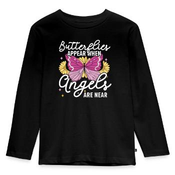 Butterflies Appear When Angels Are Near Insect - Kids' Premium Longsleeve Shirt - black - Front - AI Model Kid Male (0cm)