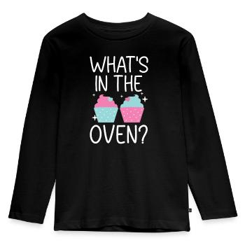 Was ist im Ofen Baby Ankündigung Geschlecht Enthüllung - Kinder Premium Bio Langarmshirt - Schwarz - Vorne - AI Model Kid Male (0cm)