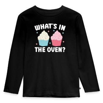 Was ist im Ofen Baby Ankündigung Geschlecht Enthüllung - Kinder Premium Bio Langarmshirt - Schwarz - Vorne - AI Model Kid Male (0cm)