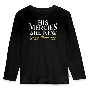 Seine Barmherzigkeit ist jeden Morgen neu christlich - Kinder Premium Bio Langarmshirt - Schwarz - Vorne - AI Model Kid Male (0cm)
