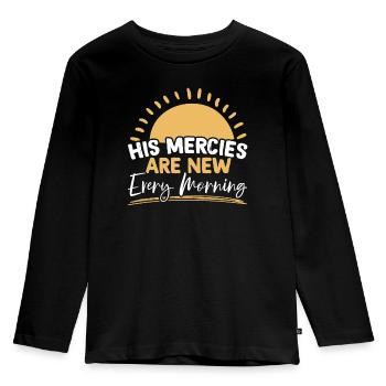 Seine Barmherzigkeit ist jeden Morgen neu christlich - Kinder Premium Bio Langarmshirt - Schwarz - Vorne - AI Model Kid Male (0cm)