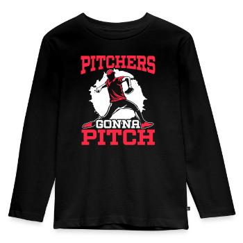 Pitcher gehen zum Pitch Baseballspieler Baseball-Fan - Kinder Premium Bio Langarmshirt - Schwarz - Vorne - AI Model Kid Male (0cm)