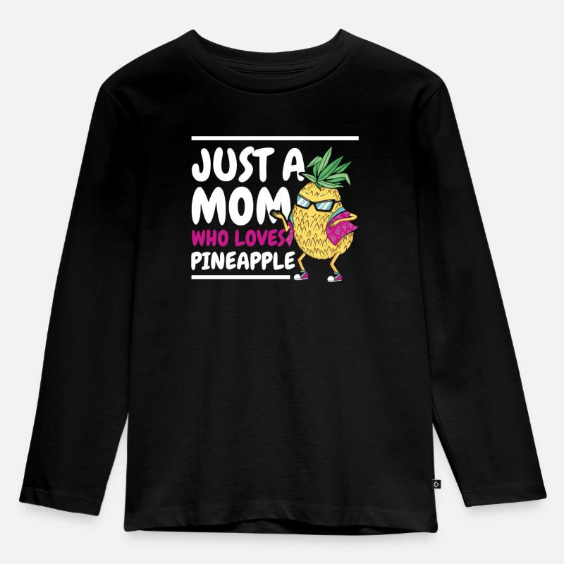 Ananas Mama Hallo Sommer Mutterschaft Muttertag - Kinder Premium Bio Langarmshirt - Schwarz