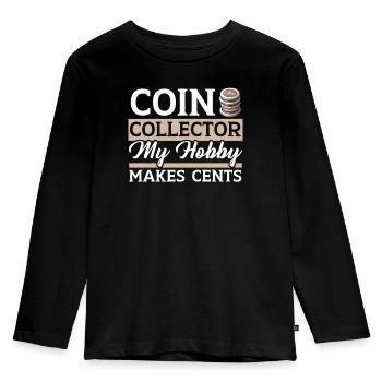 Coin Collector Numismatist Coin Collecting - Kids' Premium Longsleeve Shirt - black - Front - AI Model Kid Male (0cm)