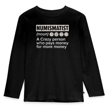 Coin Collector Numismatist Coin Collecting - Kids' Premium Longsleeve Shirt - black - Front - AI Model Kid Male (0cm)
