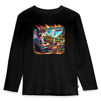Speedrunning Video Game Player Gamer Gaming - Kids' Premium Longsleeve Shirt - black - Front - AI Model Kid Male (0cm)