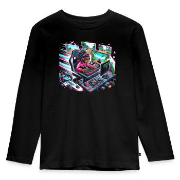 Speedrunning Video Game Player Gamer Gaming - Kids' Premium Longsleeve Shirt - black - Front - AI Model Kid Male (0cm)