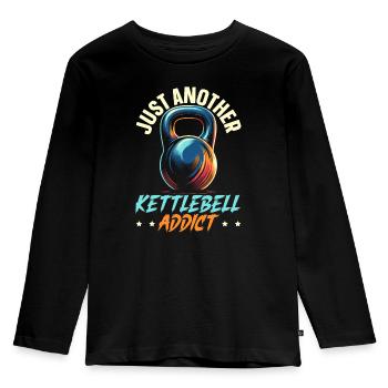 Kettlebell Workout Fitness Journey Bodybuilder - Kinder Premium Bio Langarmshirt - Schwarz - Vorne - AI Model Kid Male (0cm)