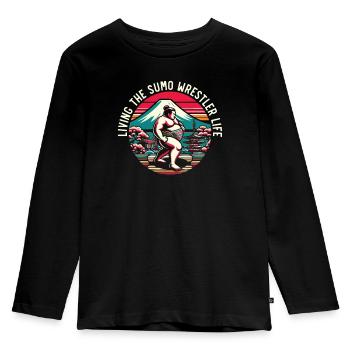 Sumo-Ringer Japanisches Ringen Sumo-Ringen - Kinder Premium Bio Langarmshirt - Schwarz - Vorne - AI Model Kid Male (0cm)
