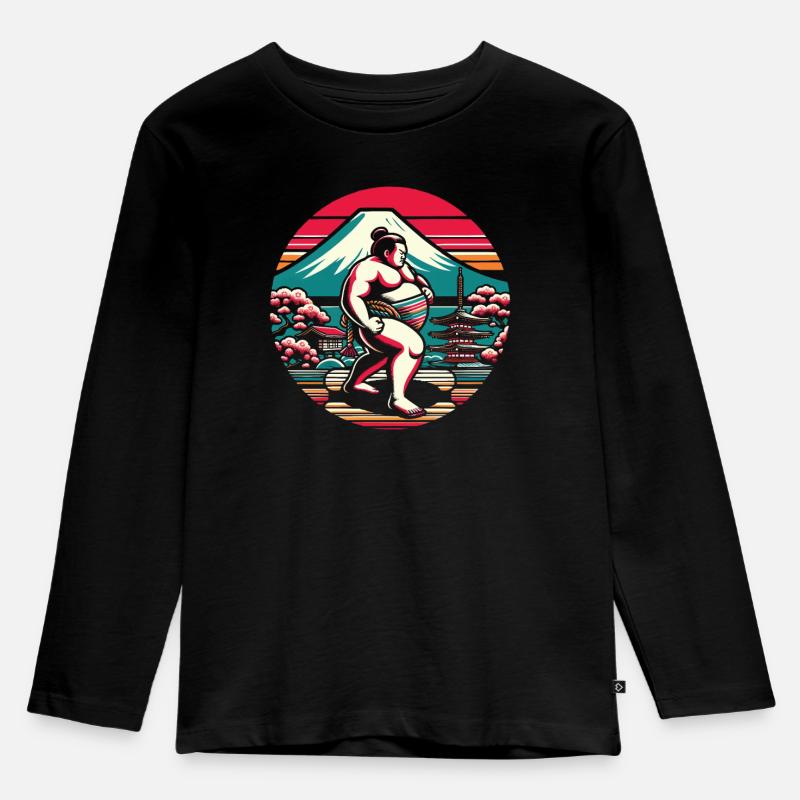 Sumo-Ringer Japanisches Ringen Sumo-Ringen - Kinder Premium Bio Langarmshirt - Schwarz
