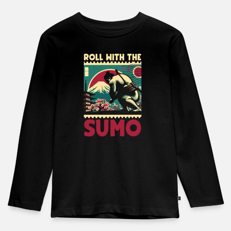 Sumo-Ringer Japanisches Ringen Sumo-Ringen - Kinder Premium Bio Langarmshirt - Schwarz