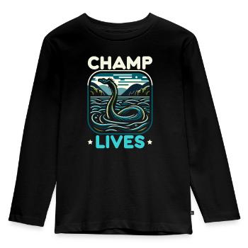 Champ Mythischer Champy Kryptozoologie Kryptid - Kinder Premium Bio Langarmshirt - Schwarz - Vorne - AI Model Kid Male (0cm)