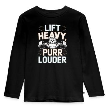 Bodybuilding Katze Fitness Workout Fitnessstudio Trainer - Kinder Premium Bio Langarmshirt - Schwarz - Vorne - AI Model Kid Male (0cm)
