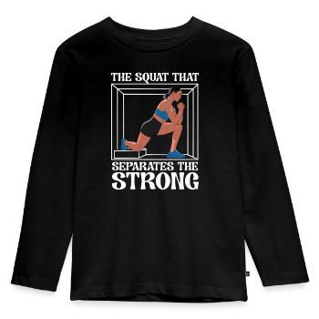 Bulgarische Kniebeuge Übung Fitness Workout Fitnessstudio - Kinder Premium Bio Langarmshirt - Schwarz - Vorne - AI Model Kid Male (0cm)
