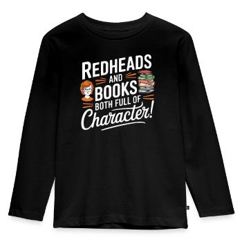 Rothaariger Bücherwurm Ingwer Haare Lesebücher - Kinder Premium Bio Langarmshirt - Schwarz - Vorne - AI Model Kid Male (0cm)