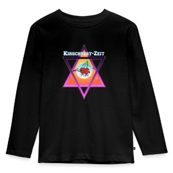 Kirschen Zeit für Kirschfest - Kinder Premium Bio Langarmshirt - Schwarz - Vorne - AI Model Kid Male (0cm)