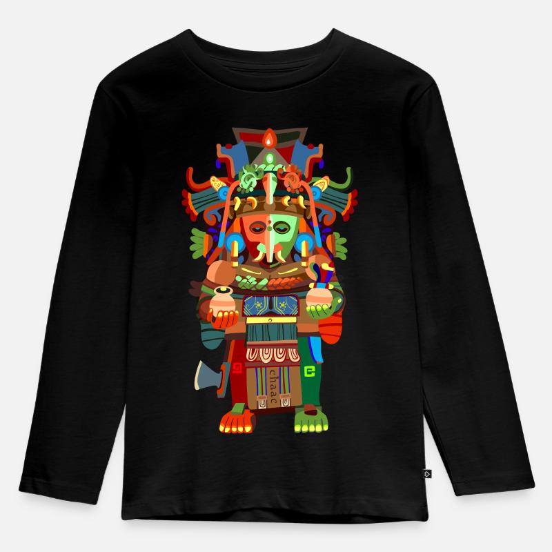 Chaac, Gott des Maya-Regens - Kinder Premium Bio Langarmshirt - Schwarz