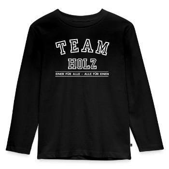 Team Holz Familie Nachname Einer für Alle - Kinder Premium Bio Langarmshirt - Schwarz - Vorne - AI Model Kid Male (0cm)
