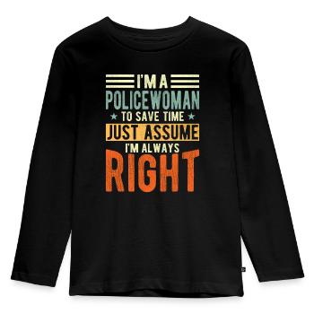 La policière - T-shirt manches longues Premium Enfant - noir - Devant - AI Model Kid Male (0cm)