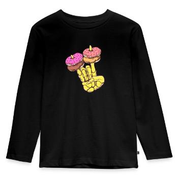 Skeletal hand with Donat - Kids' Premium Longsleeve Shirt - black - Front - AI Model Kid Male (0cm)