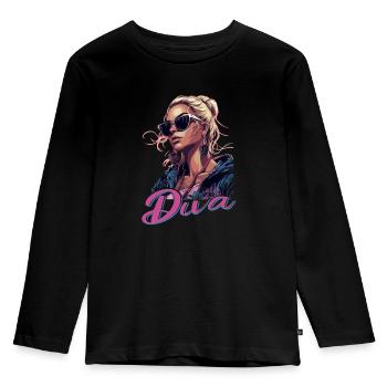 Strahlen Sie Strahlend Diva - Kinder Premium Bio Langarmshirt - Schwarz - Vorne - AI Model Kid Male (0cm)