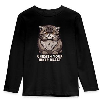 Entfesselt Ihr Inneres Biest -Owl -Design - Kinder Premium Bio Langarmshirt - Schwarz - Vorne - AI Model Kid Male (0cm)